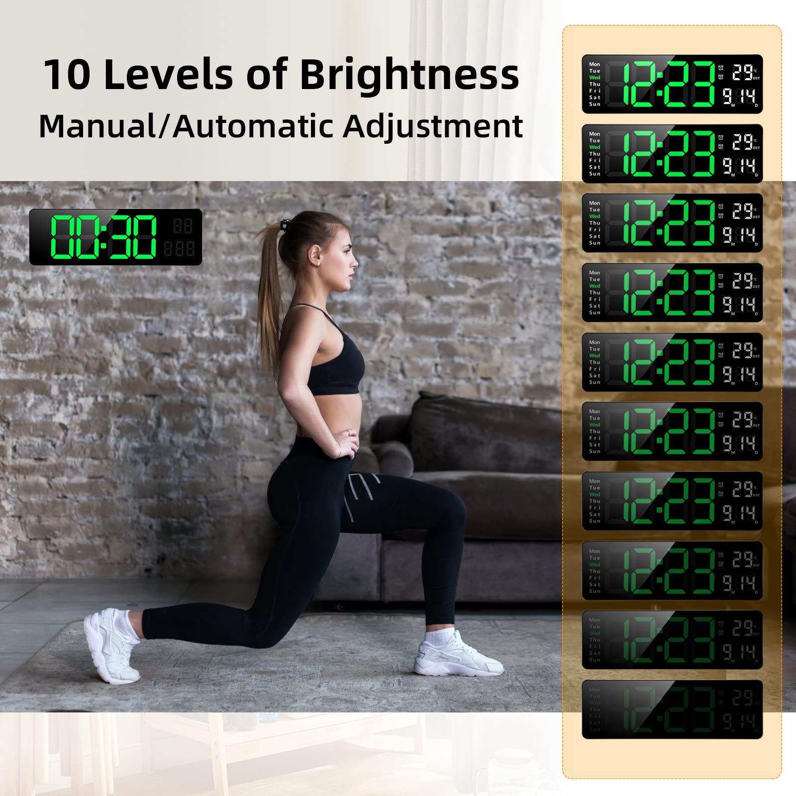 Koolertron Horloge Numérique Murale LED Reveil Positif Compte à Rebours Chronomètre USB Luminosité Réglable avec Télécommande pour Salon Cuisine Bureau Gymnase (13 Pouces, Vert)