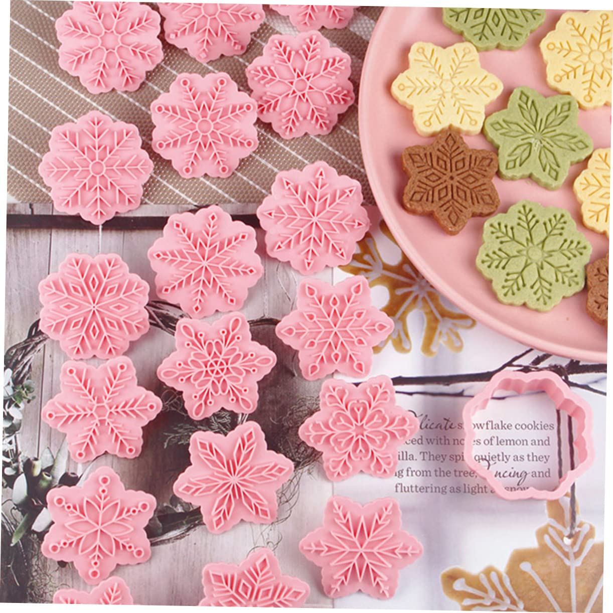 PRETYZOOM 54 Pezzi Stampino Fiocco di Neve Regali di Caramelle Stampo da Forno Natalizio Forniture da Forno Natalizie Stampo per Biscotti Timbri per Biscotti Biscotto Fiocco di Neve Pp Rosa