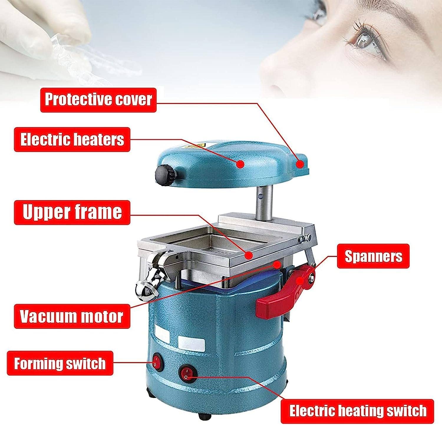 Dental 1000W Labor-Vakuumform-Formmaschine, Vakuumform-Laminiermaschine, kieferorthopädische Retainer-Zahnlaminiermaschine (220V/50H)
