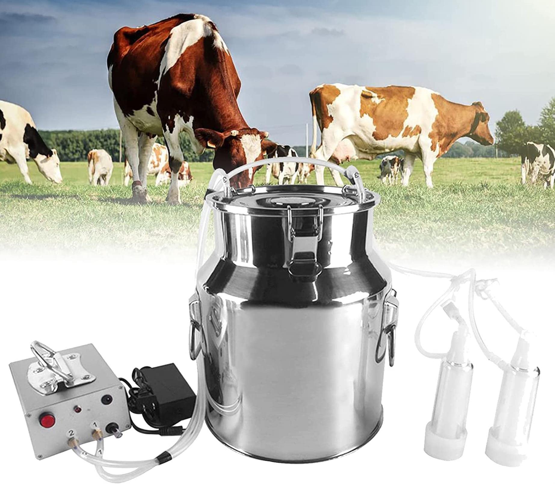 sjdoPulse Electric Milking Machine, Electric Goat Milking Machine, Double Head Milking Machine, Stainless Steel Cow Goat Sheep Milking Machine