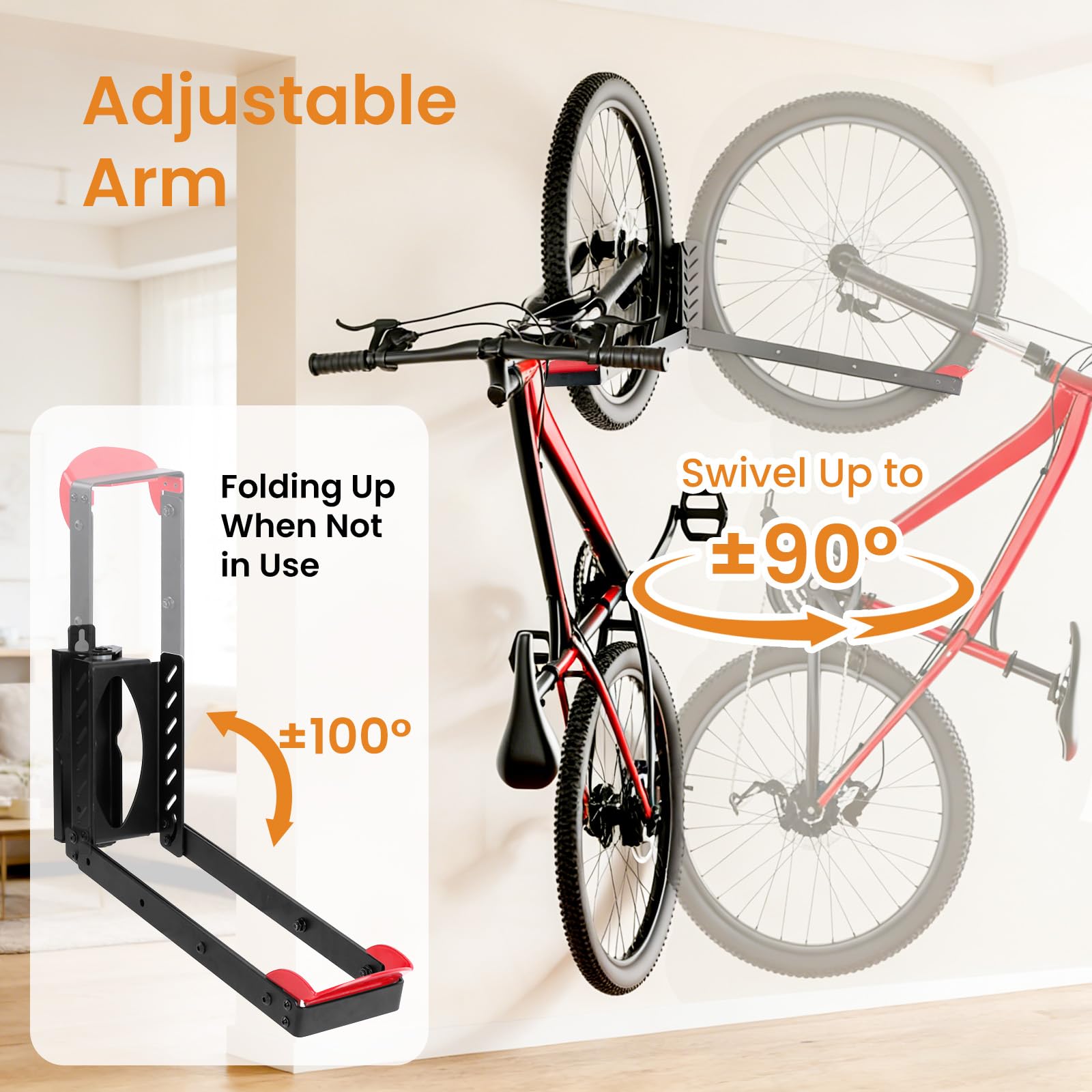 THMINS Soporte de pared giratorio para bicicleta con diseño de fácil carga, soporte para bicicletas de garaje que ahorra espacio, no requiere levantamiento pesado