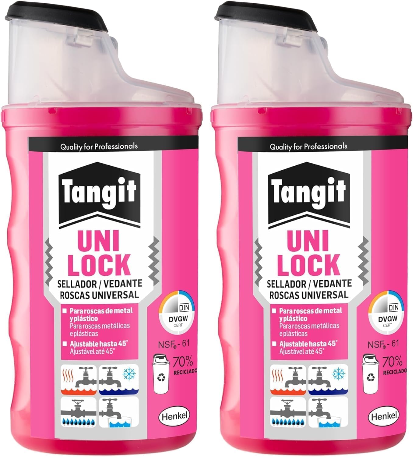 Tangit Uni-Lock, sellador universal para roscas, sellador para tuberías de plástico y metal de máx. 6 pulgadas, adhesivo universal de tuberías rígidas y flexibles, 1x80m (Paquete de 2)