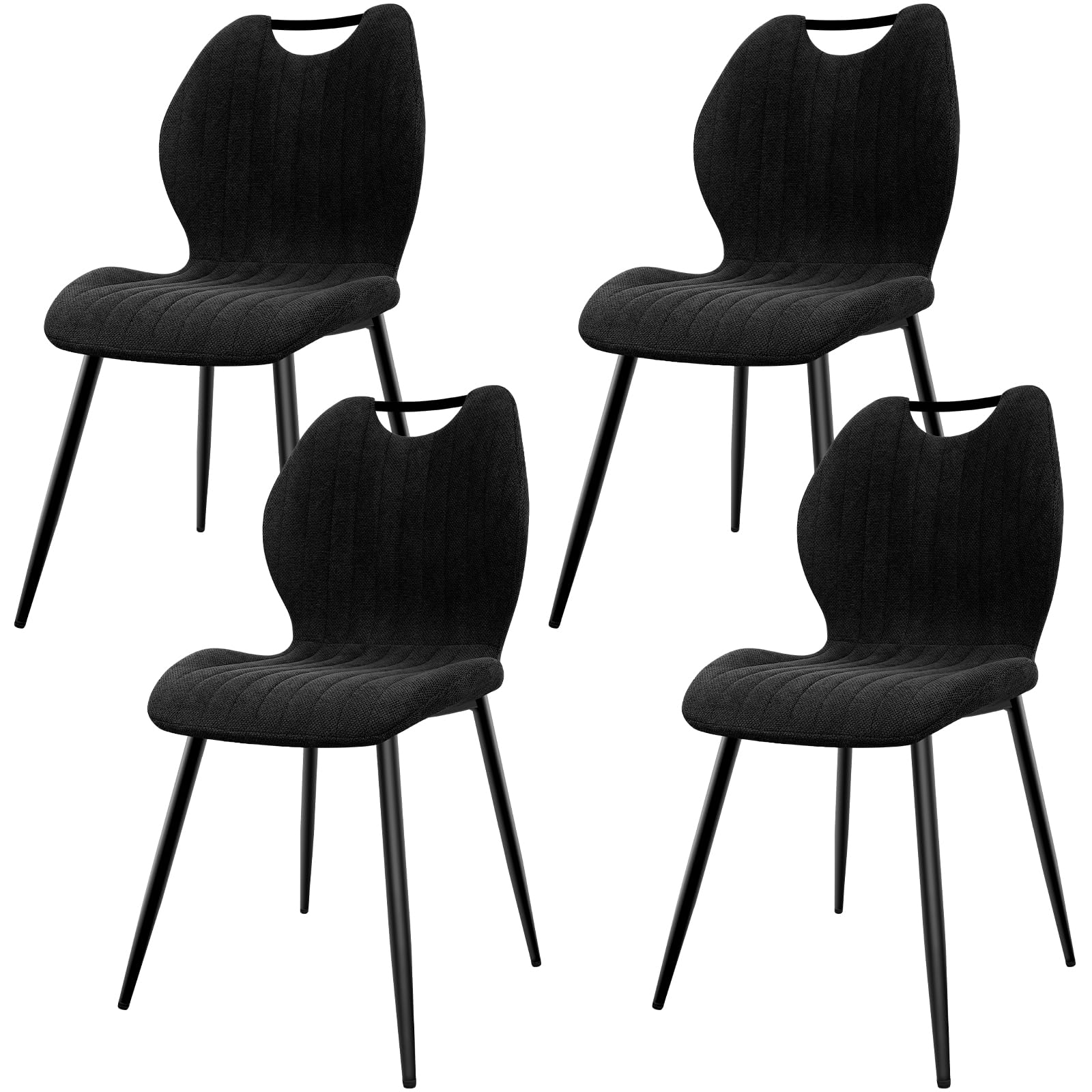 JIJIAN Pack de 4 Sillas de Comedor, Sillas de Cocina, Silla Tapizada, Silla de Salón, Respaldo de Tela y Patas de Metal, Negra