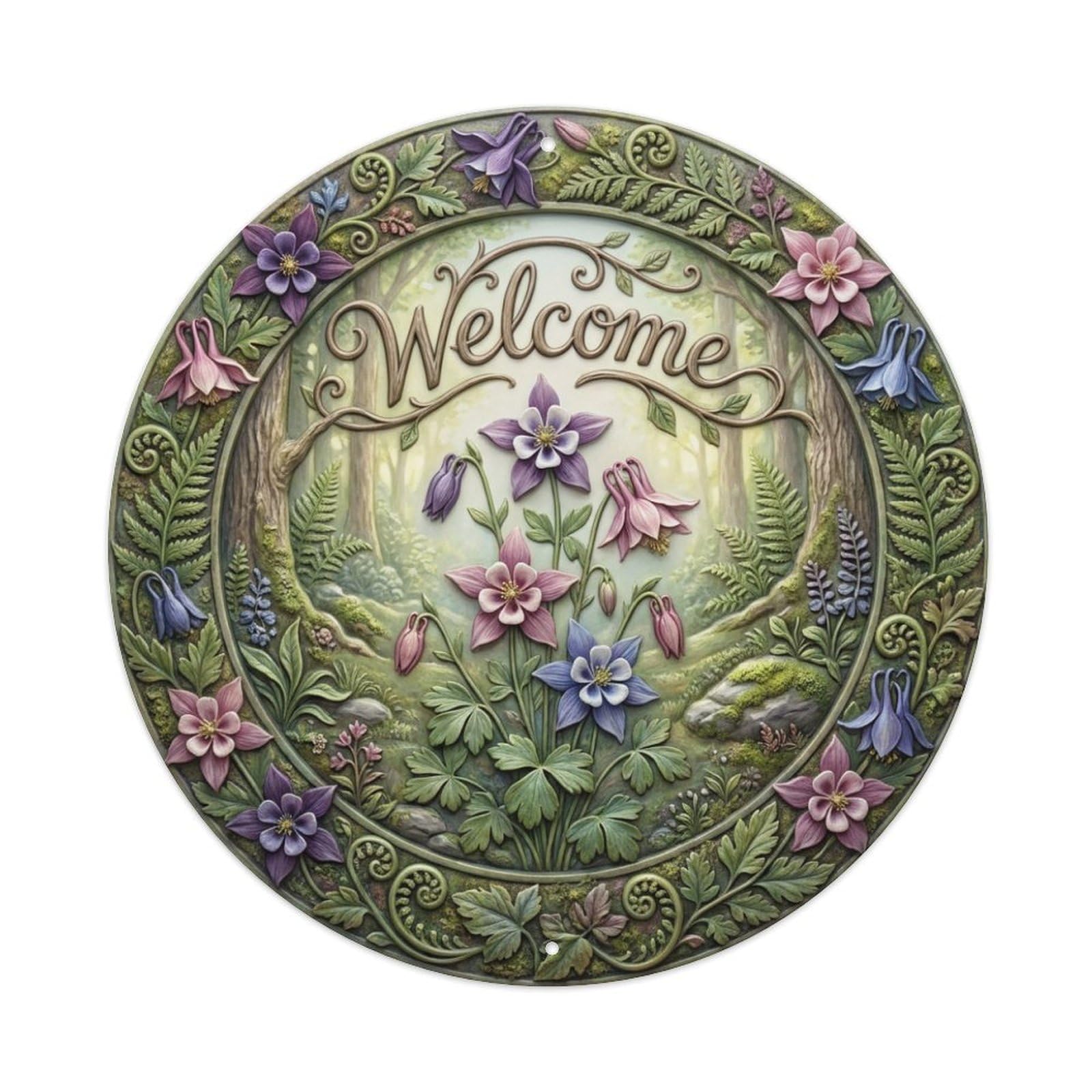 Tgrcjimh Style Metal Tin Sign Columbine Bloom Welcome Woodland Grace
