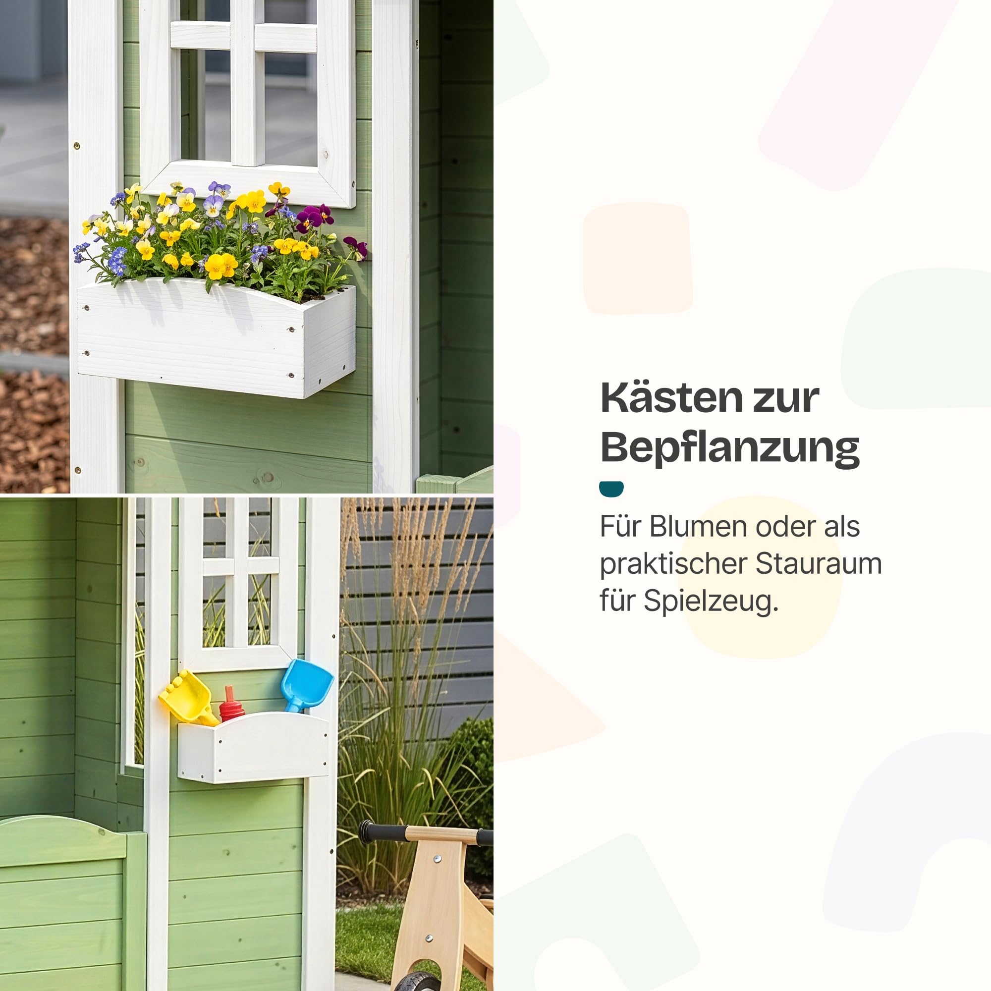 [en.casa] Spielhaus Kinder Outdoor Kuoldsvin Gartenhaus für Kinder ab 3 Jahre Kinderspielhaus aus Holz mit Tür und Fenstern 144 x 107 x 90 cm Grün/Weiß