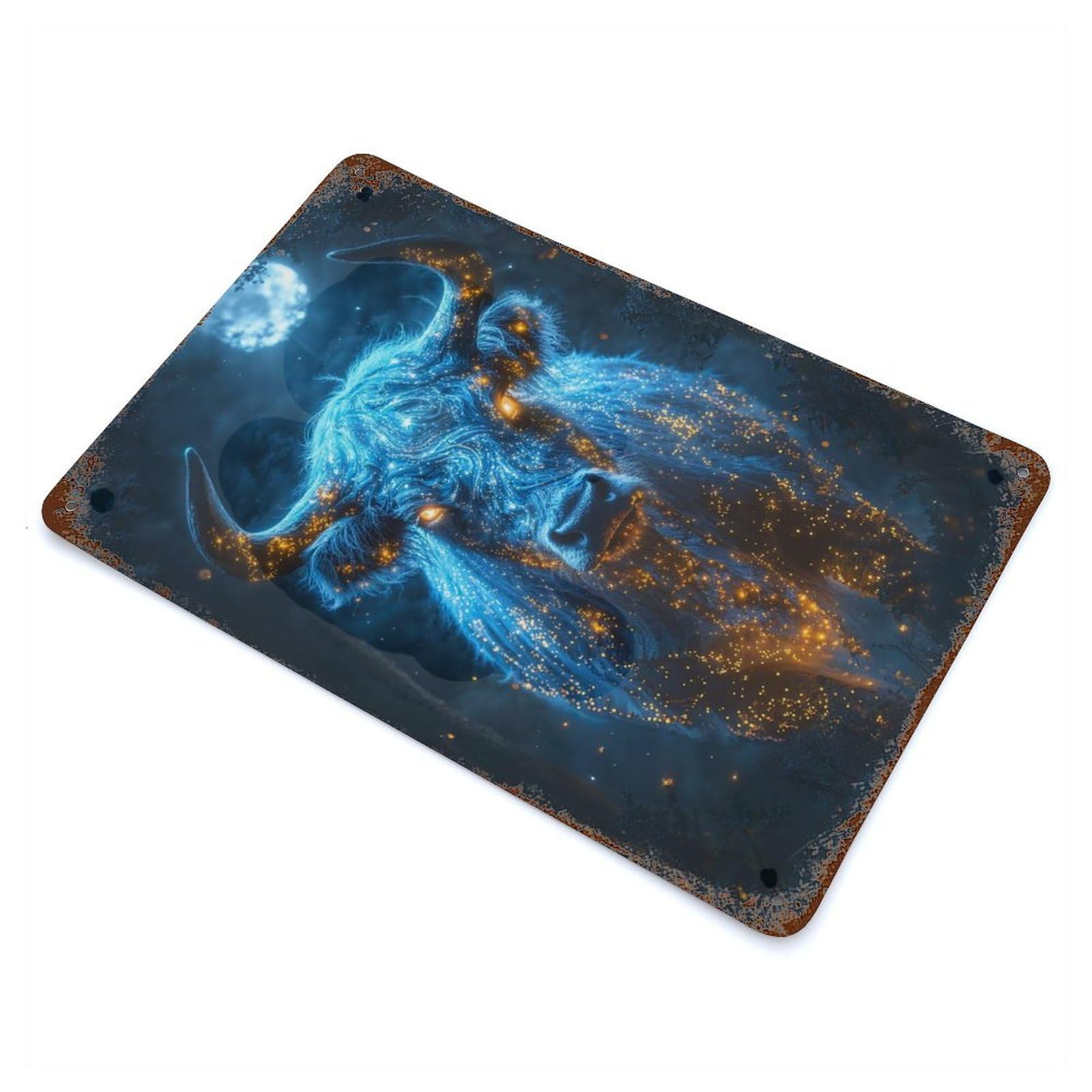 Garage Style Mystical Bull Weathered Tin Sign 11.8"x7.9", Classic Wall Plaque for Bar And Workshop