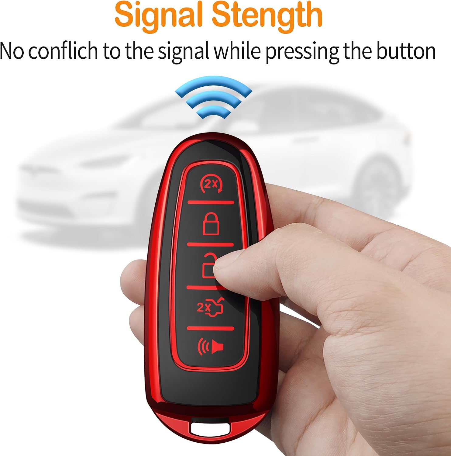 for Ford Key Fob Cover with Keychain Soft Full Protection Key Shell Key Case Compatible with Ford C-Max Edge Escape Expedition Explorer Flex Focus Taurus Lincoln MKS MKT MKX Navigator (Red)