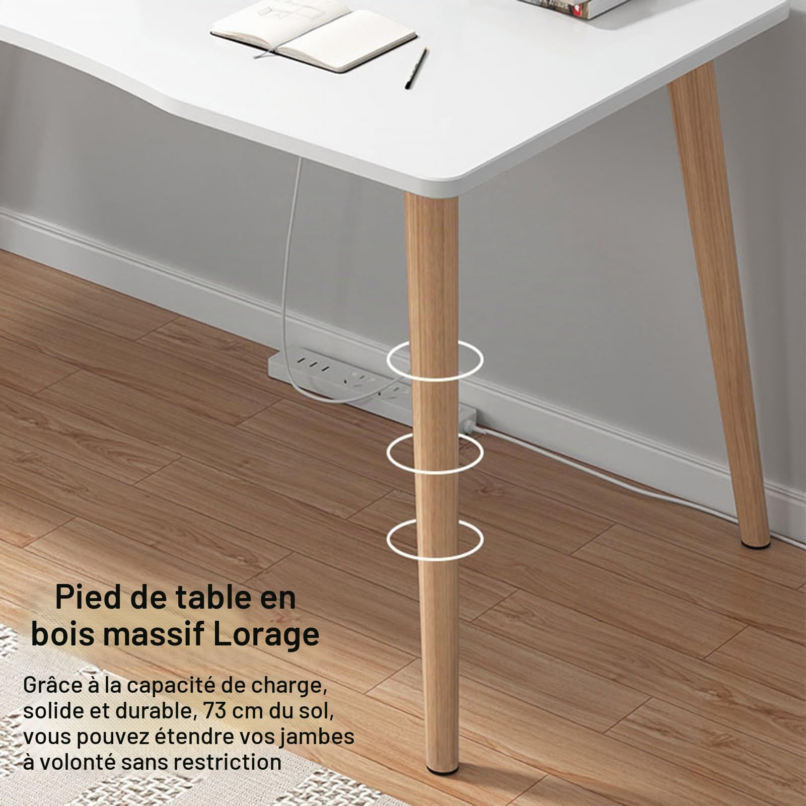 Bureau d'ordinateur OSKOPWRC Blanc, 100 x 60 cm, Bureau d'étude, Bureau de travail, Table de jeu, Blanc, Style nordique, Bois naturel