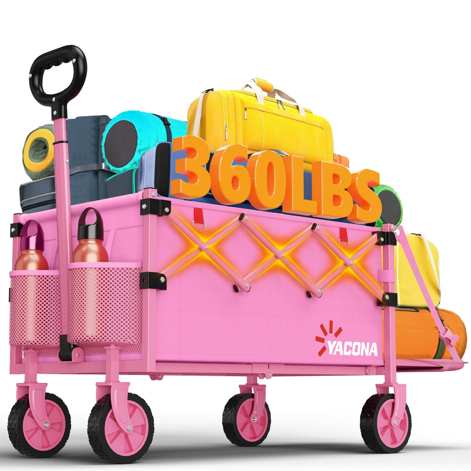 Yozoia 360LBS Heavy-Duty Wagons Carts Foldable 120L Collapsible Wagon Cart with Wheels and Tailgate, Folding Utility Wagon Carts for Groceries,