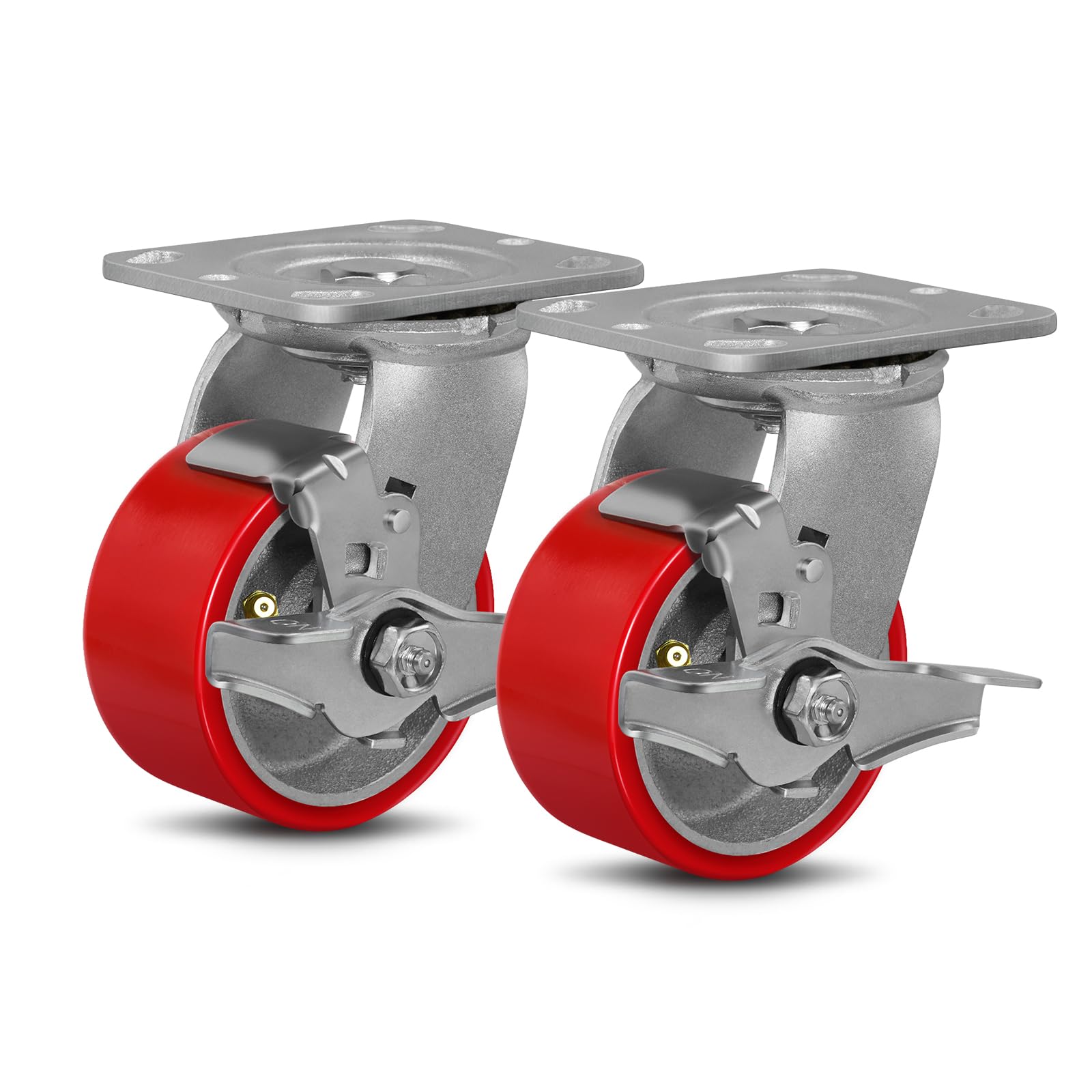 Heavy Duty Plate Casters - 4 Wheels, Brake & Swivel -26