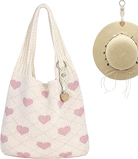 Crochet Tote Bag with Macrame Hat Clip for Travel Women Summer Beach Bag Aesthetic Knit Bag Cute Shoulder Bags