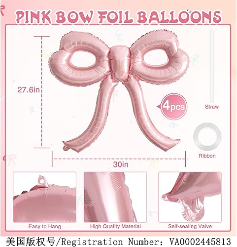 Miniatura 2 de 4 globos de lazo rosa para decoración de fiesta para niñas y mujeres, lazo rosa, decoraciones de cumpleaños, globo gigante de aluminio para baby