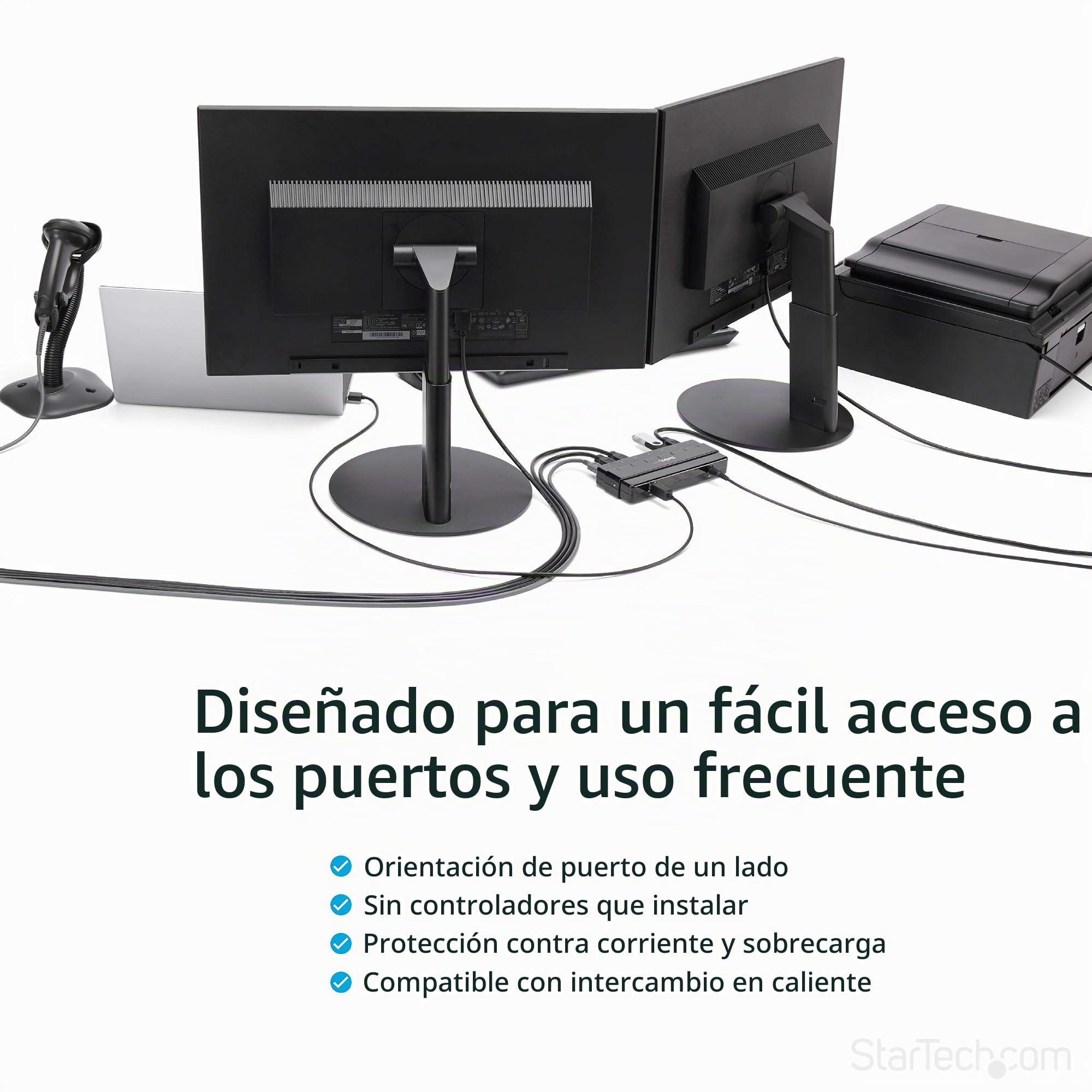StarTech Hub USB-A 7 Puertos 5Gbps, Alimentado por USB (ST7300USB3B) | Adaptador de alimentación incluido, Soporta Hot-Swap e intercambio en caliente, Sin controladores adicionales