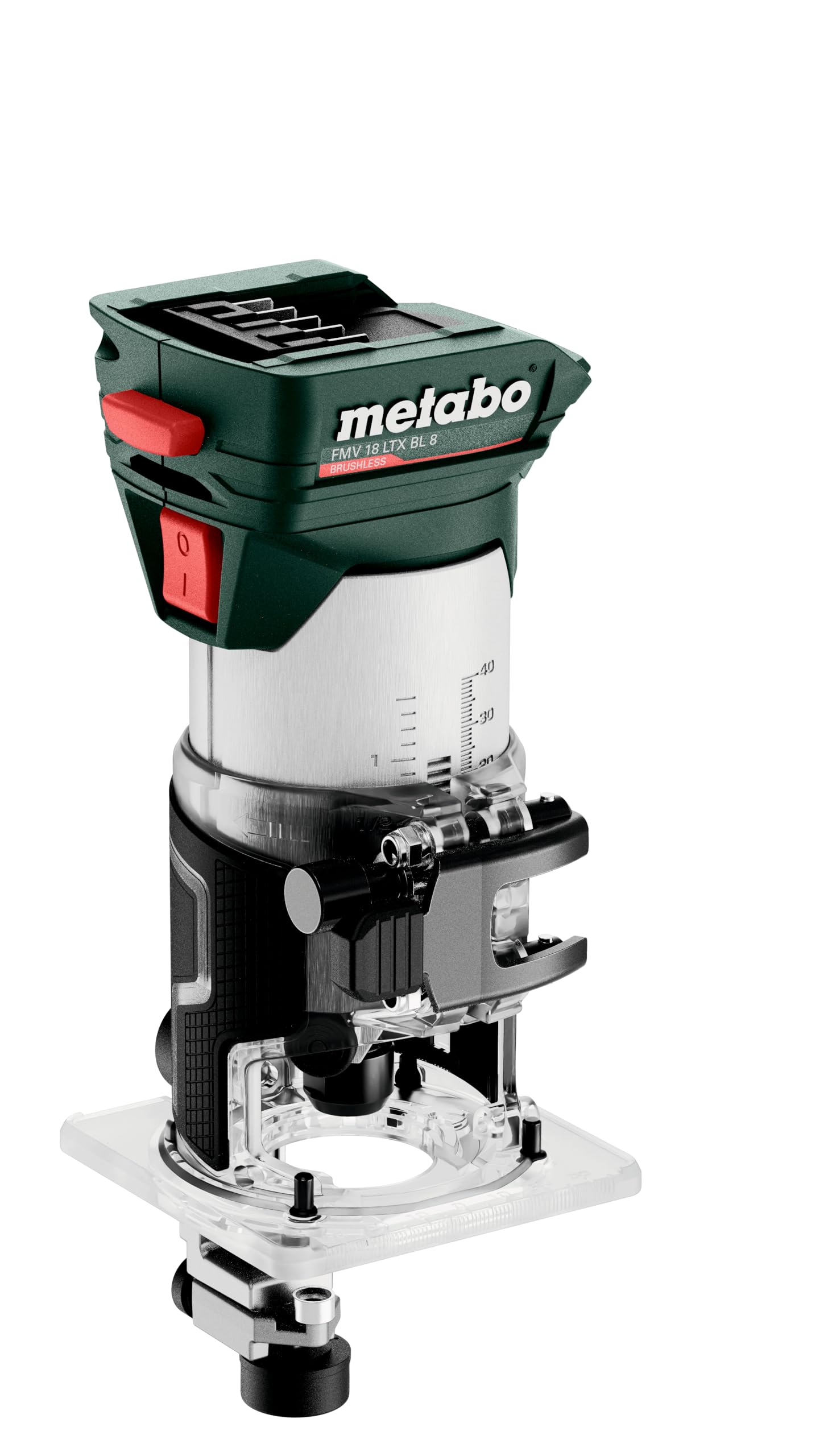 metabo Fresadora de bordes con batería FMV 18 LTX BL 8-18V, motor sin escobillas, 4800-29000 rpm, pinza de sujeción de 6/8 mm, metaBOX 145 L, ajuste preciso de profundidad, ergonómico, para madera y