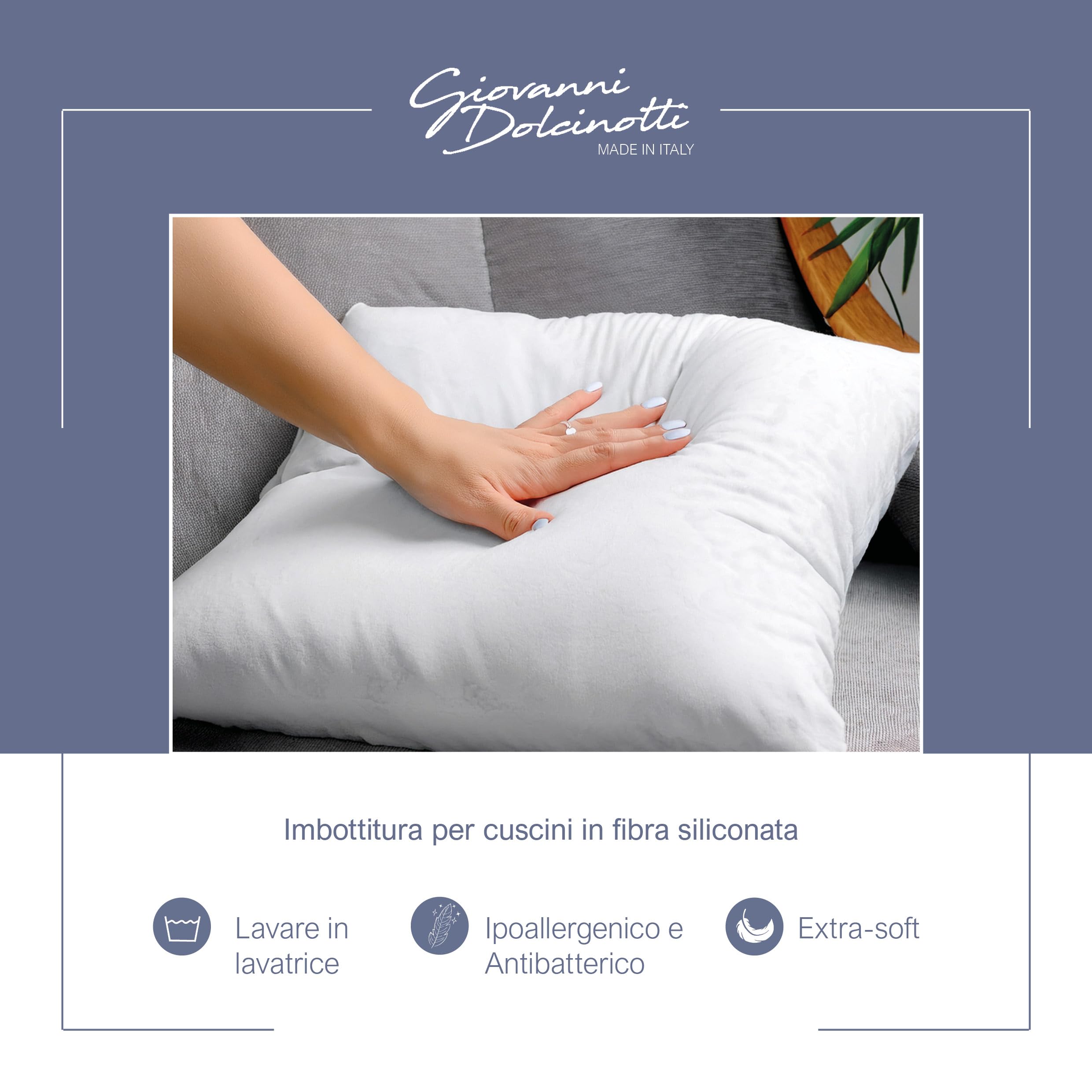 Giovanni Dolcinotti | Set di 4 Imbottiture Cuscini Interni 50x50 - Cuscini per Divano e Letto - Anallergici, Morbidi e Lavabili in Lavatrice - Fibra Siliconata Antiacaro - Made in Italy