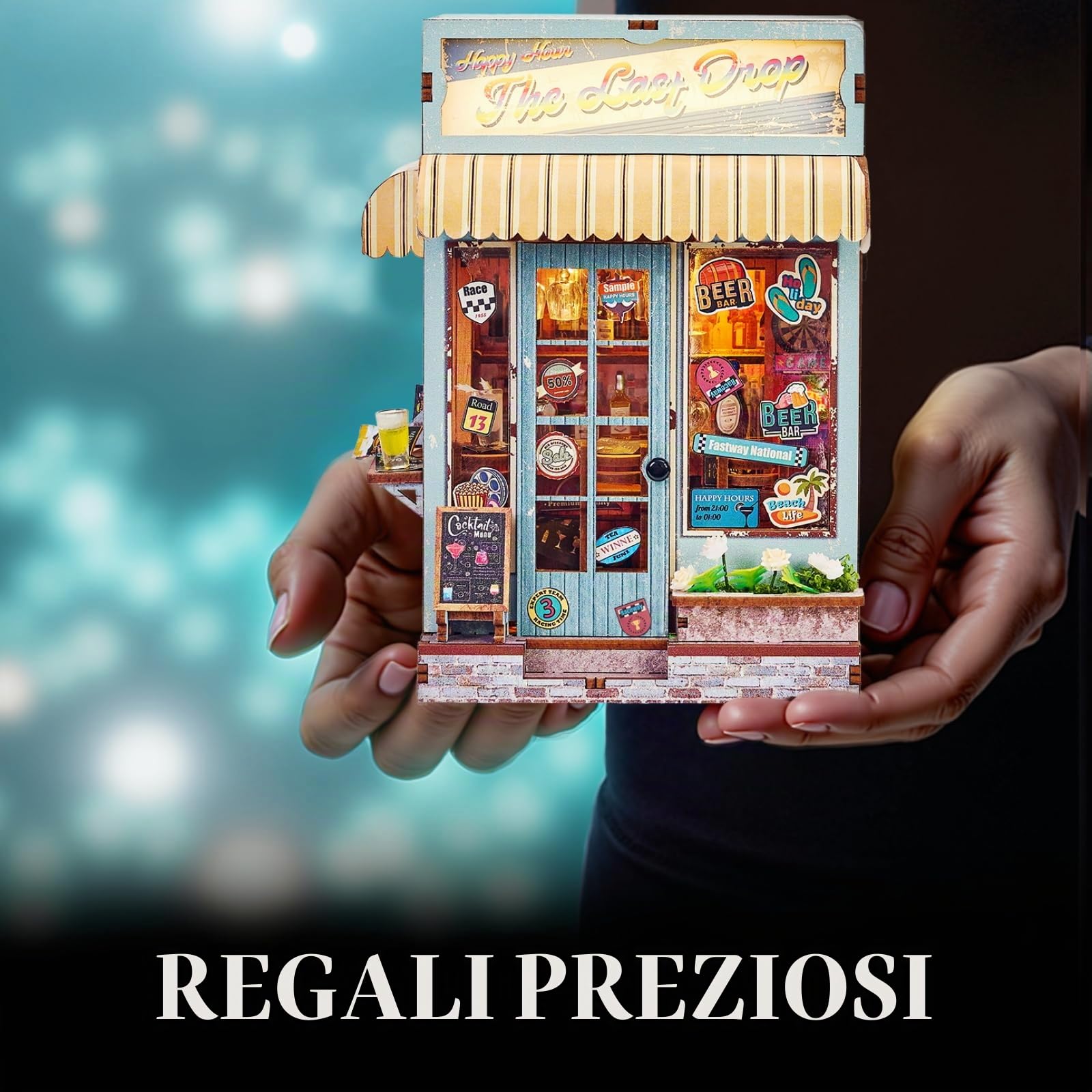 Jianyana 3D-miniature, Kit Book Nook DIY per Adulti con Luci LED da Montare Booknook Puzzle in Legno 3D, Set Creativo per la Decorazione della Libreria, Regali per Familiari e Amici
