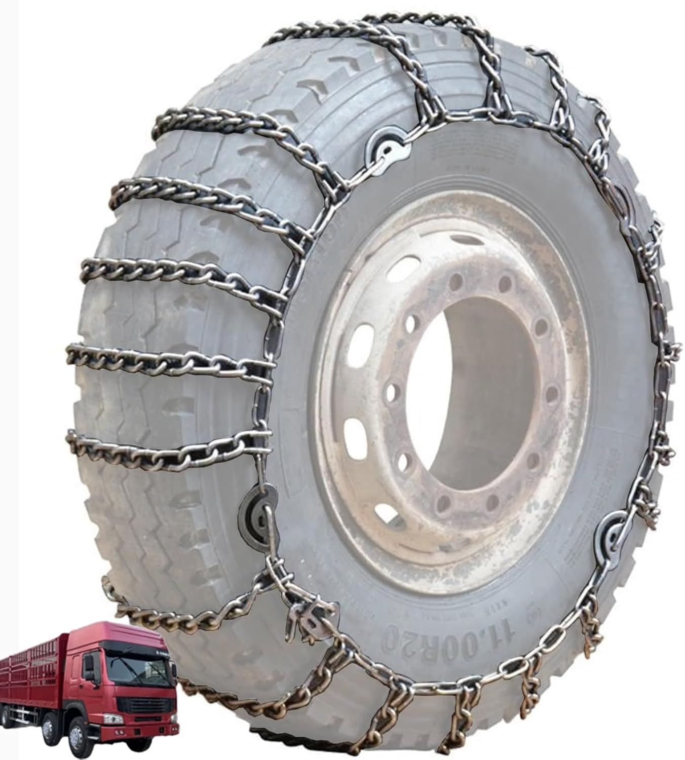 Set of 2 Snow Chains For Cars Suv Pickup Trucks Commercial trucks AVT- Quick Fit AND Easy Installation,Reusable Universal Emergency Traction Snow Chains 315/80R22.5 2pcs 315/80R22.5