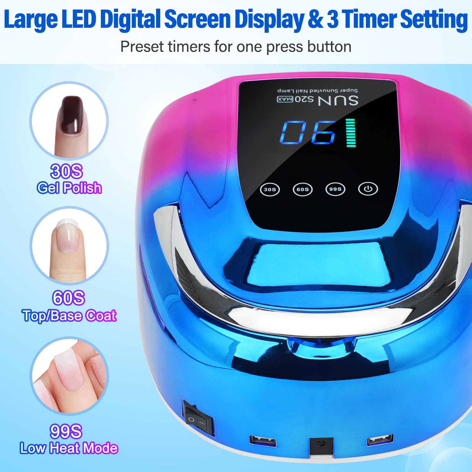 UV-LED-Nagellampe, kabellos, 128 W, tragbarer Nageltrockner, wiederaufladbares UV-Licht für Gel-Nägel, schnell aushärtende kabellose Gel-Nagellack-Lampe mit intelligentem Sensor, 3 Timer, 48 LEDs,