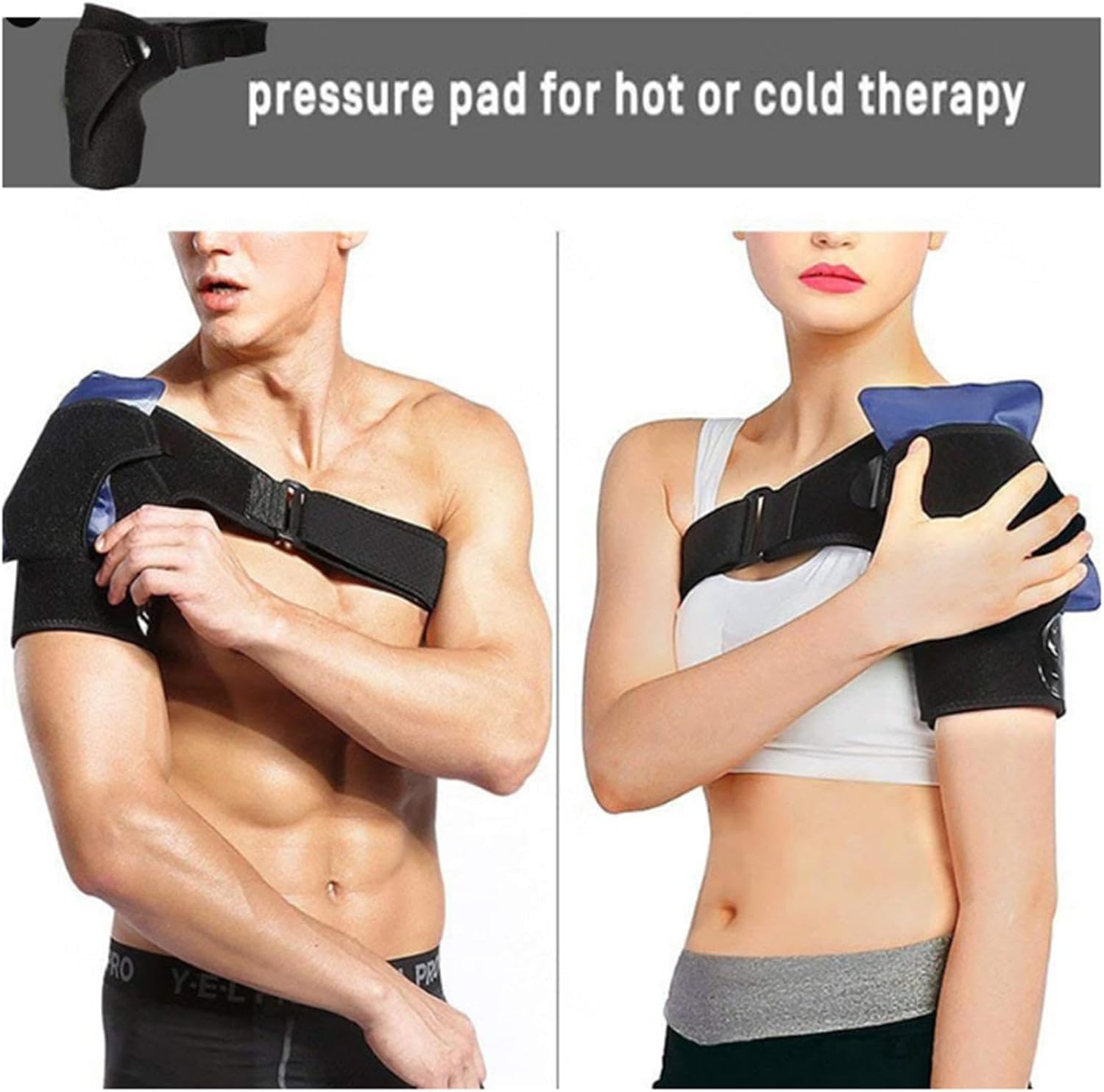 Adjustable Shoulder Support,Compression Shoulder Brace, Neoprene Rotator Cuff Support Compatible with Hot/Cold Pad, Shoulder Strap for Men Women(Gray)