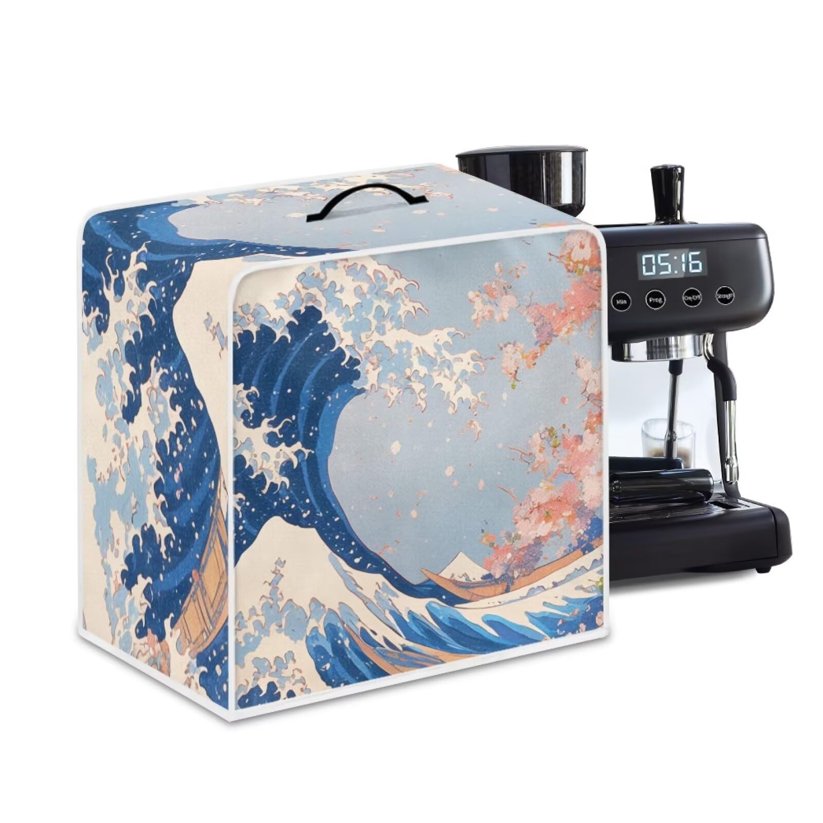 Coffee Maker Cover For Kitchen With Top Handle Waterproof Dust Appliance Cover Suitable For Most Coffee Machine Models The Great Wave off Kanagawa