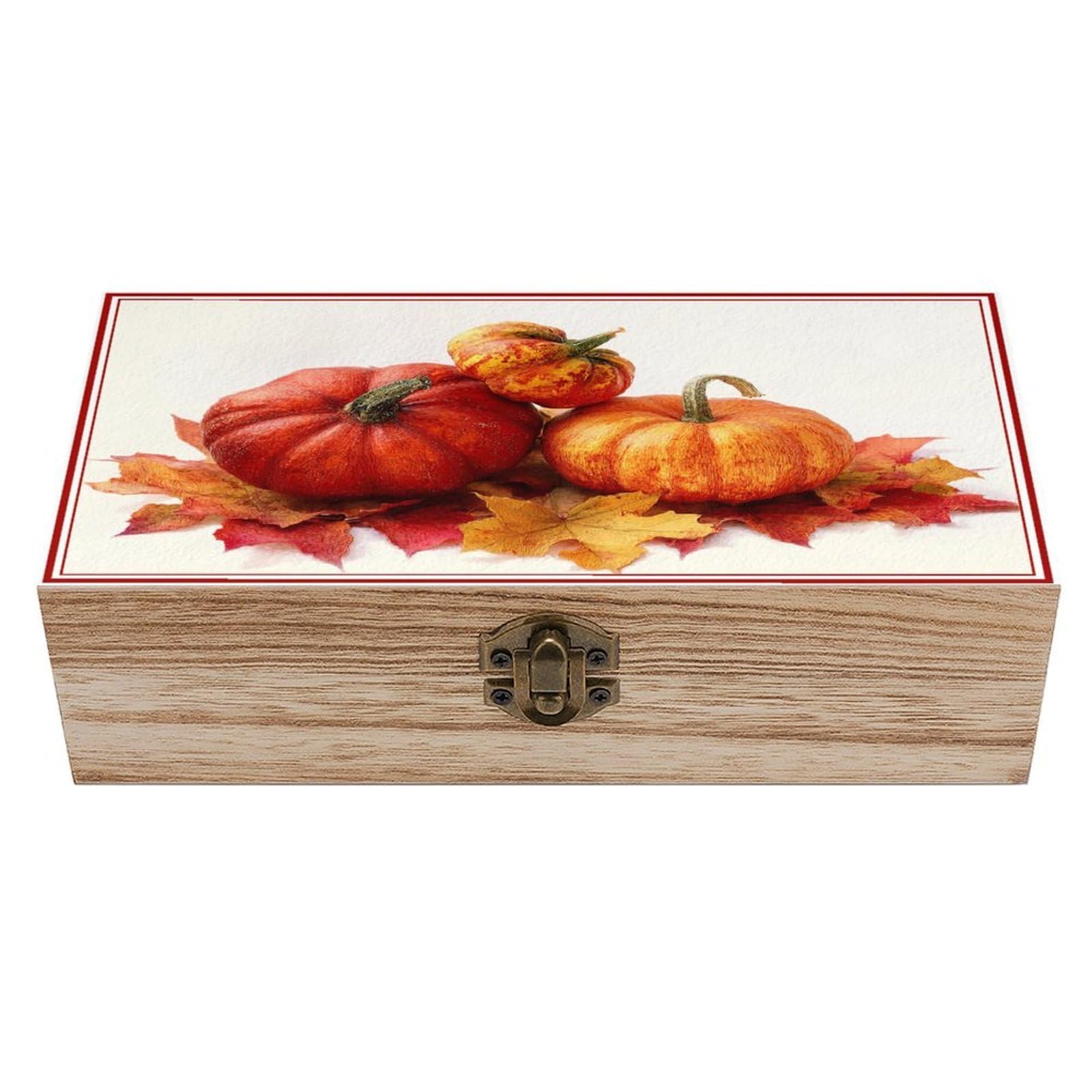 Autumn Pumpkins And Leaves Vintage Wooden Storage Box with Hinged Lid