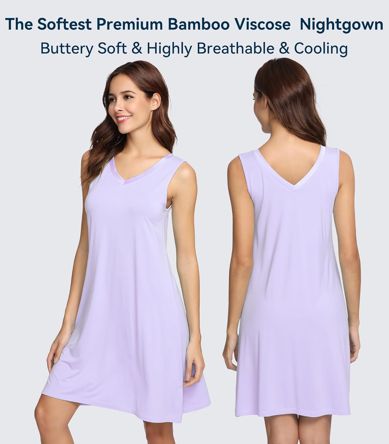 WiWi Nightgown for Women Super Soft Sleeveless Sleepwear Cool V-neck Sleep Shirts Bamboo Viscose Pj Gown S-4X - Image 3