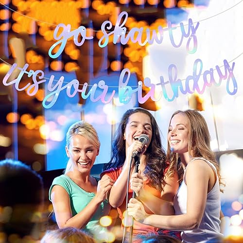 Miniatura 76 de BEISHIDA Cartel Purple Go Shawty It's Your Birthday - No DIY - Cartel de feliz cumpleaños con purpurina con temática de hip hop, pre-encordado