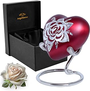 Rose Heart Keepsake Urn for Human Ashes Floral Mini Memorial Urn with Stand &