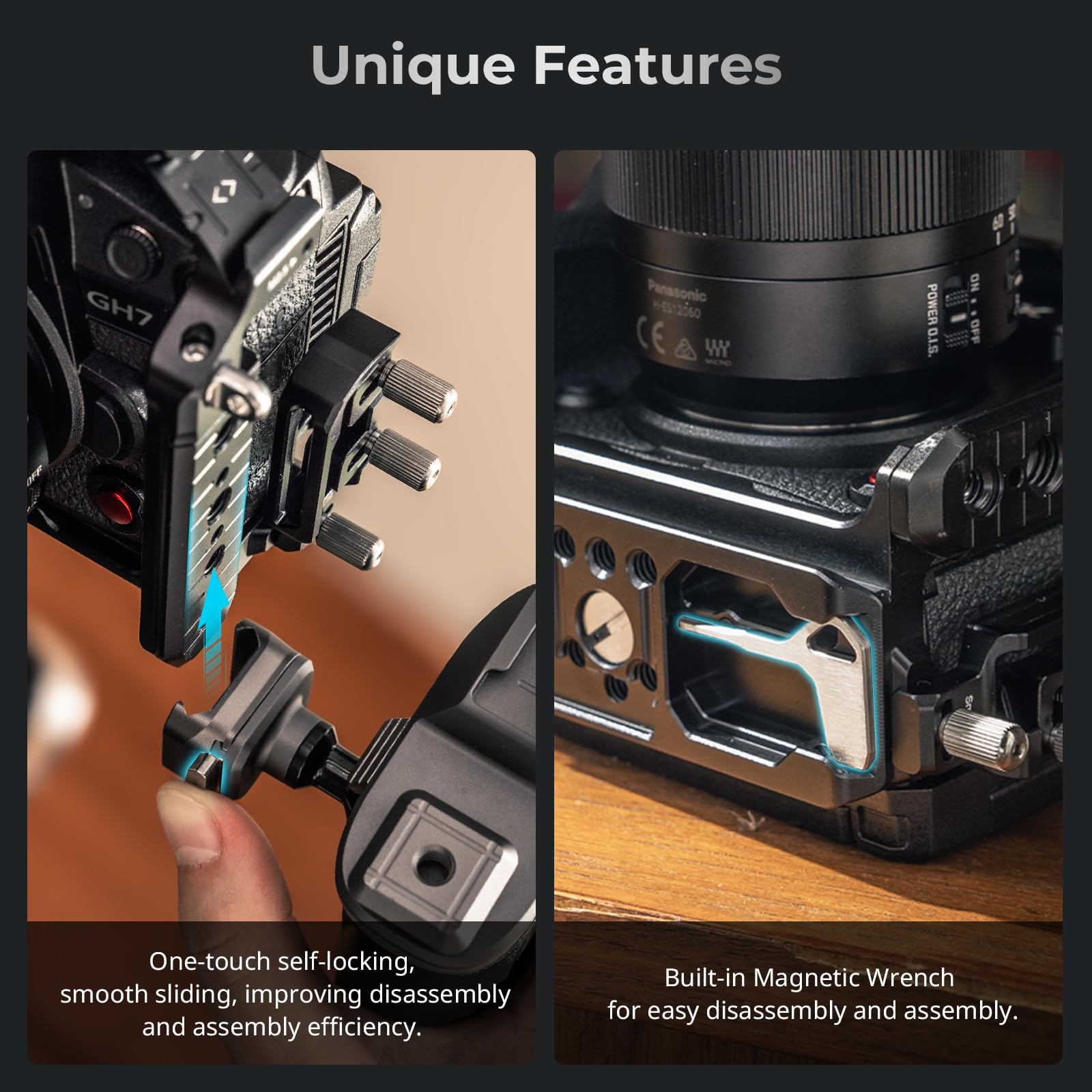 SMALLRIG Quick Release Cage per Panasonic GH7 / GH6, Camera Cage con Cold Shoe Brevettato HawkLock Style/NATO Rail/Quick Release Plate per Arca, Accesso Completo e Design Antigraffio - 4824