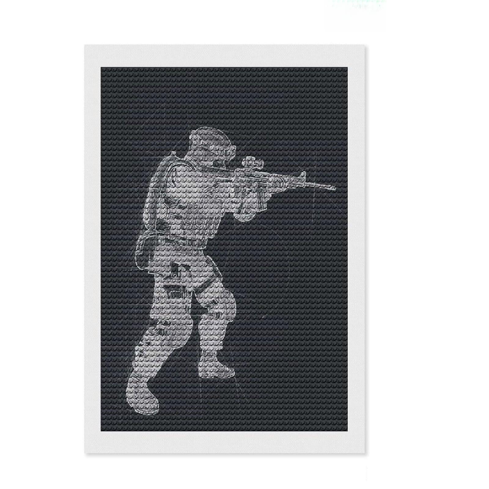 Junmoney Military Drawing Diamond Art Kit 8"x12", Calming Craft to Unwind, with Tool Kit, Living Room Decor, Festive Craft Gift