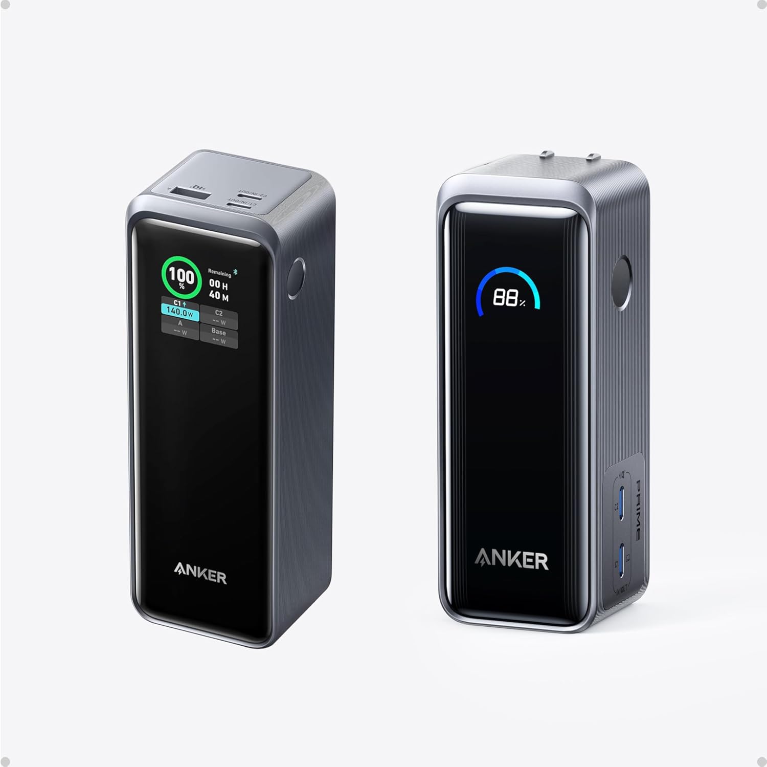 Anker Prime Power Bank, 9,600mAh Battery Pack with 65W Output, Built-in AC Plug, Supports PD 3.0 and PPS Prime Power Bank, 27,650mAh 3-Port 250W Portable Charger (99.54Wh) Smart App