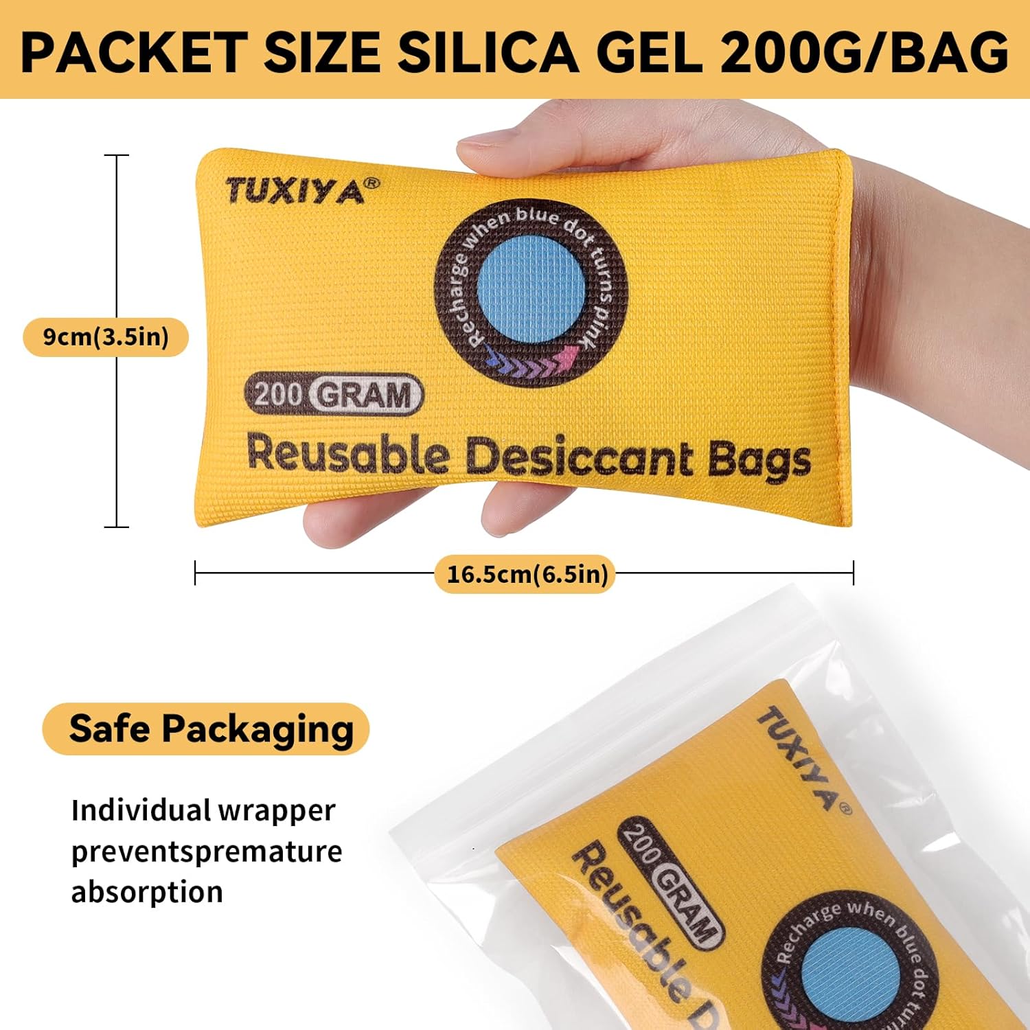 24Pack(200g Each) Rechargeable Silica Gel Desiccant Packets,Color Indicating Desiccant Packs for Storage,Moisture Absorbers for Storage Bins,Suitcase,Safes,3D Filaments,Wet Zones and Cars