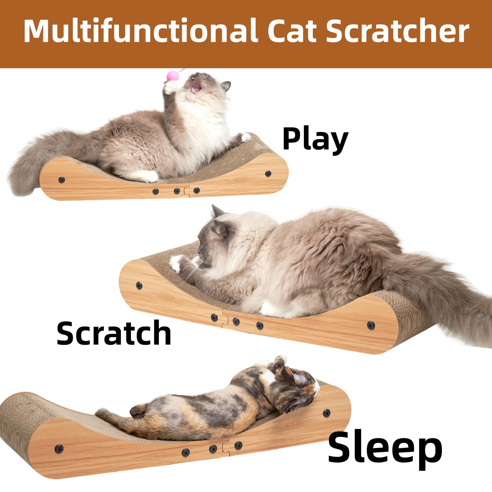 Nekosan Cat Scratcher Cardboard Bed, 27.5" Extra Large Cat Scratch Sofa Bed, Cat Scratcher Lounge Bed for Indoor Cats, 27.5 x 10 Inches Cat Couch Bed - Scratching Board - image 3