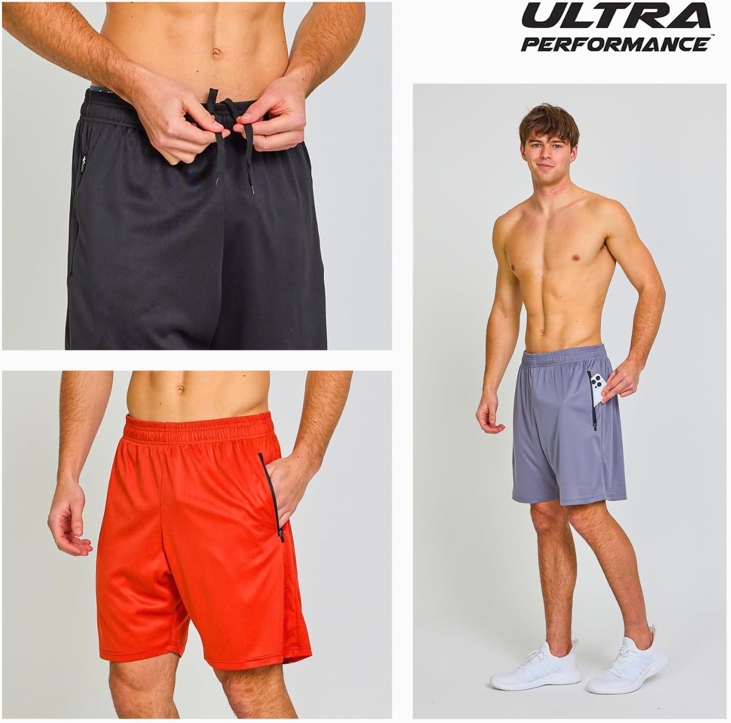 Ultra Performance Mens Gym Workout Shorts 5 Pk Men’s Athletic Running Basketball Shorts for Men with Zipper Pockets 7”Inseam