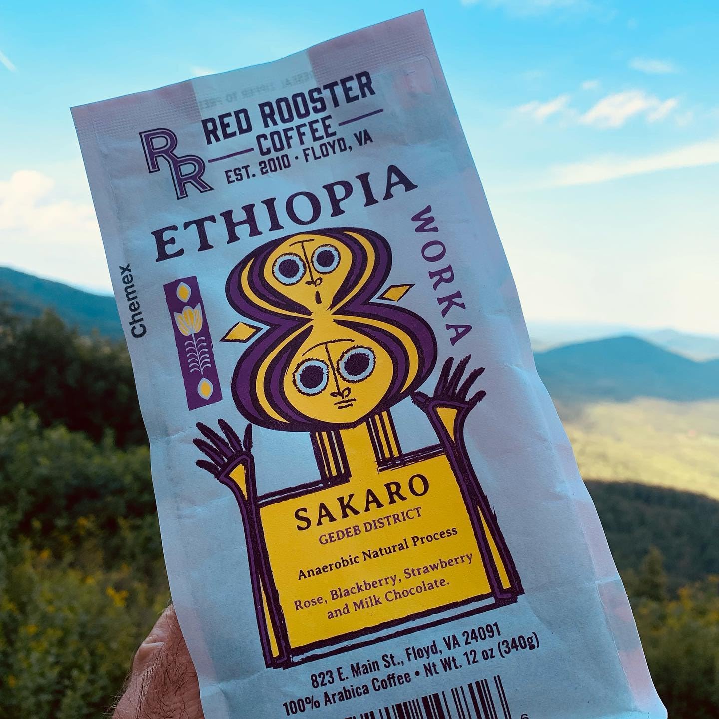 Red Rooster Coffee, Ethiopia Worka Sakaro Anaerobic Natural Coffee – Light Roast, Single Origin Landrace – Notes of Raspberry Tea, Milk Chocolate, Plum & Mixed Berries – 12oz Whole Bean