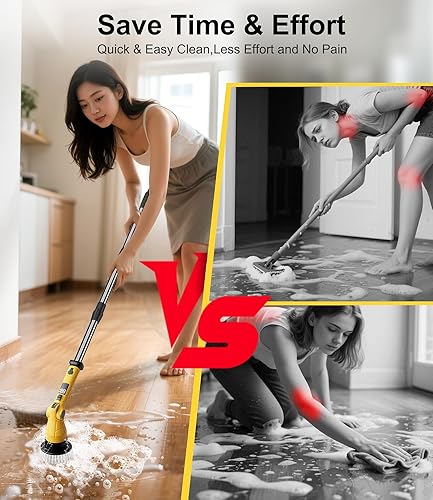 Miniatura 3 de Limpiador eléctrico giratorio con 8 cabezales de cepillo reemplazables, 6 ángulos ajustables, pantalla LED, suministros de cepillo de limpieza