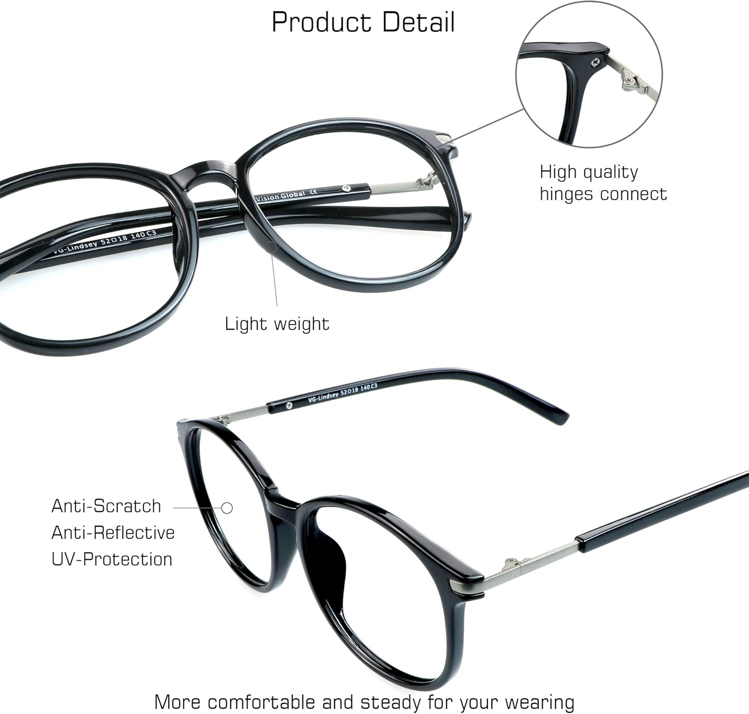 VisionGlobal Blue Light Blocking Glasses for Women/Men, Anti Eyestrain, Computer Reading, TV Glasses, Stylish Oval Frame