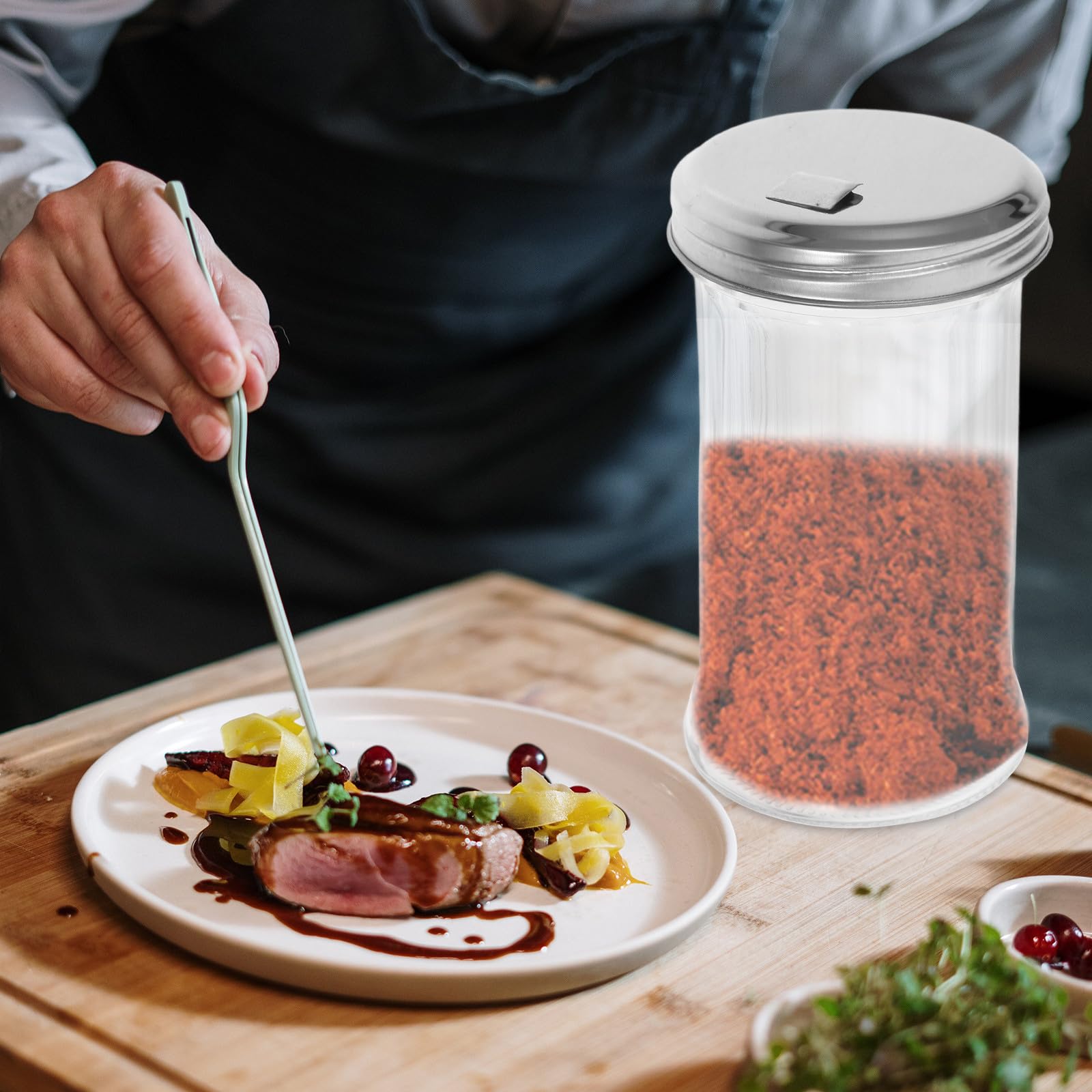 Set 4 Saleros y Pimenteros de Vidrio Transparente 330 Ml con Tapa de Acero Inoxidable para Cocina, Dispensador de Condimentos y Tarro de Especias Práctico y Compacto