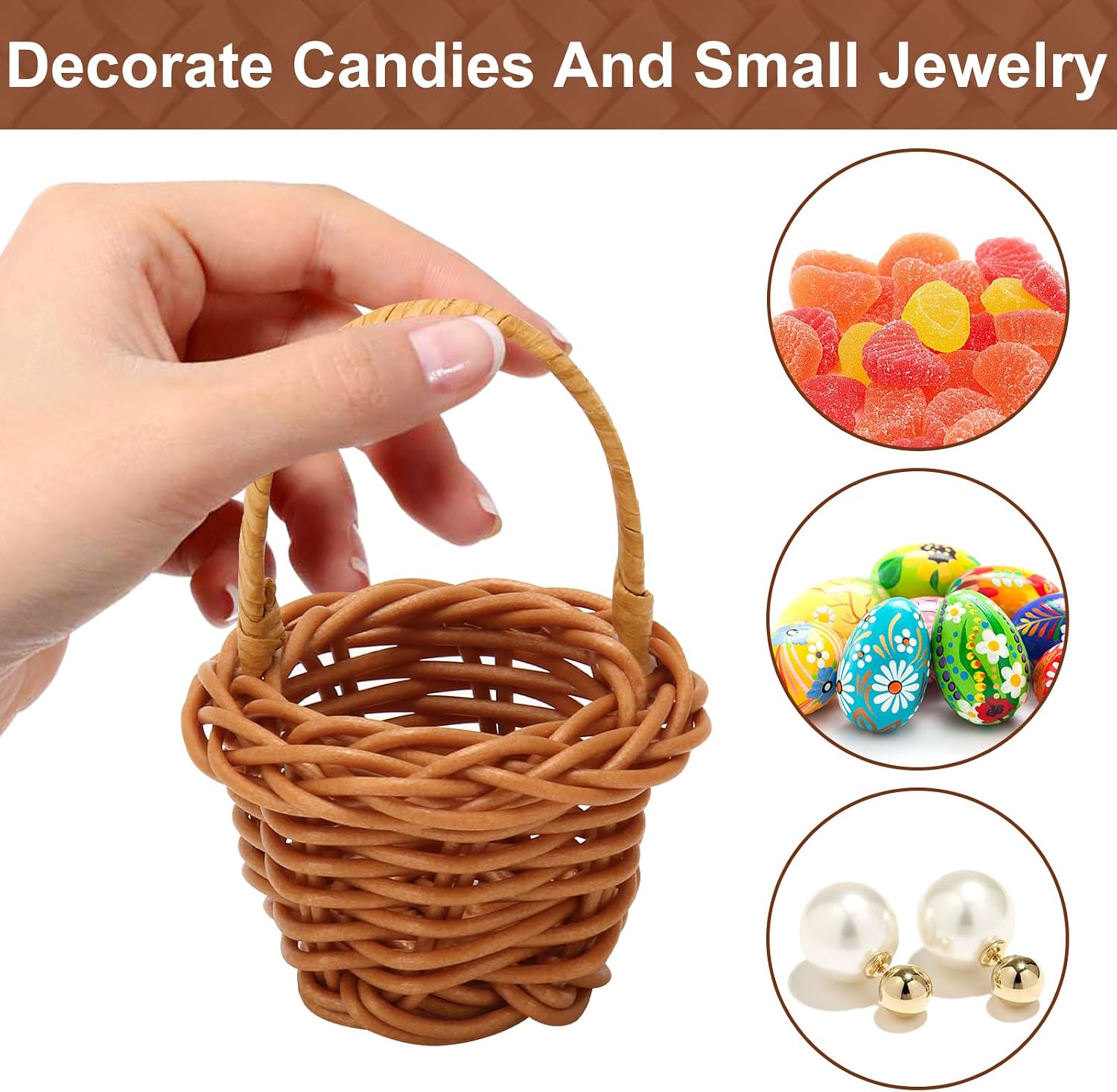 Mini Woven Basket,10Pcs Small Easter Wicker Baskets with Handle Bulk for Favors, Home and Office Decor for and Floral Arrangements