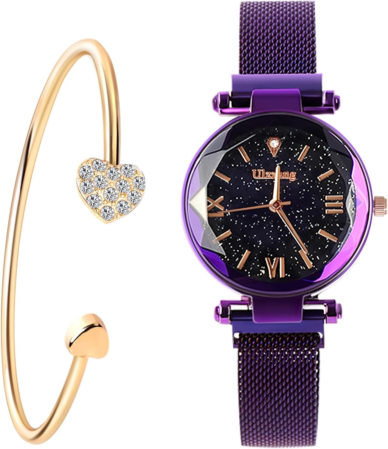 Luxury Quartz Starry Sky Dial Ladies Wrist Watches,Magnetic Mesh Band Watch and Bracelet Set…