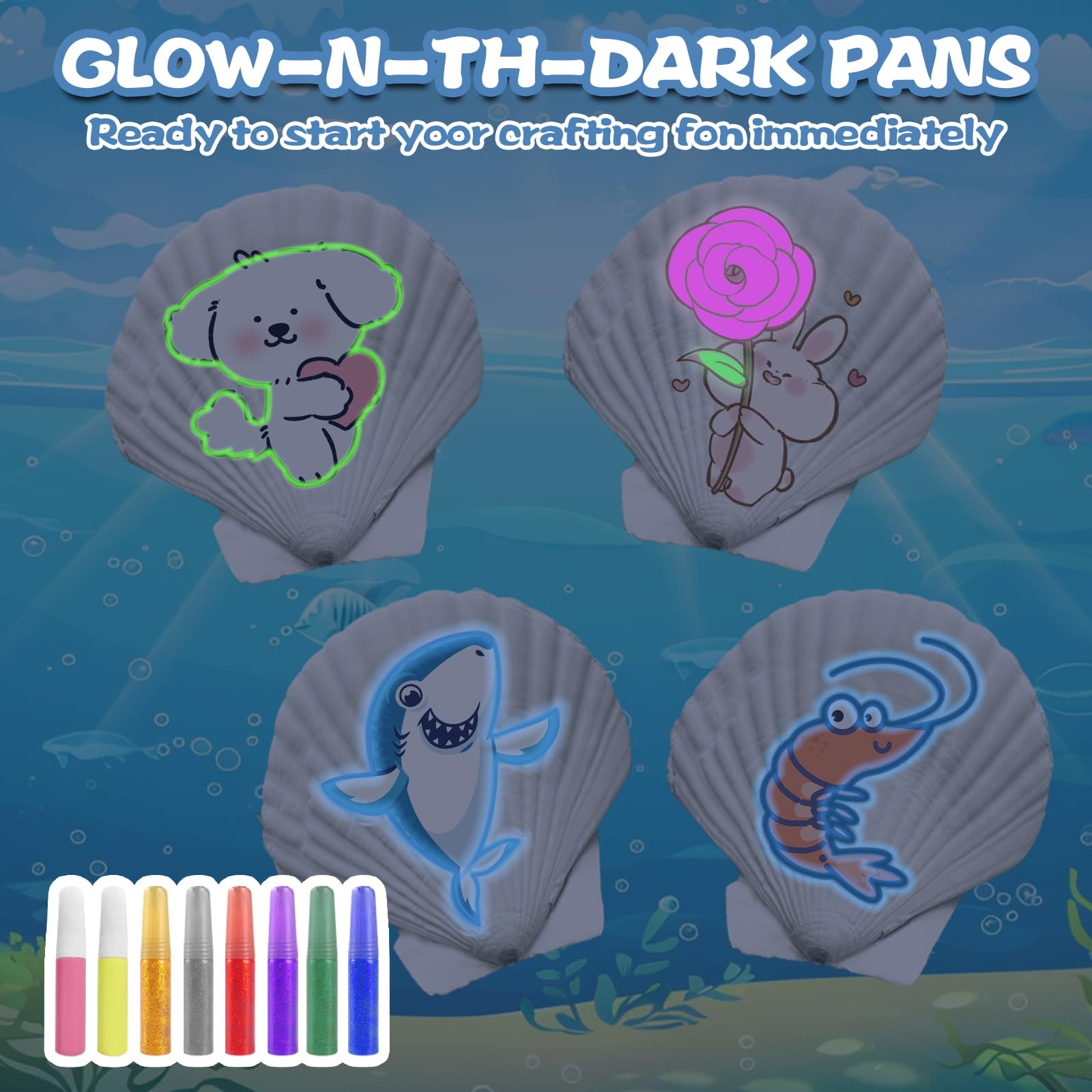 LUCKNIGHT Conchas que Brillan en la Oscuridad Pintar Manualidades para Niños, Kit Pintura de Conchas para Niños, Pintar Kit con conchas, Regalos para Niñas y niños de 5-10 Años
