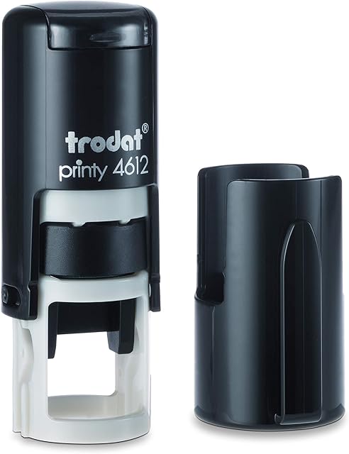 Trodat Printy 4612 Round Personalised Custom Office, Business and Teacher Stamp - 2 Lines of Text -Impression Size 11 mm Dia  Self-Inking with 5 Ink Pad Colours to Choose from
