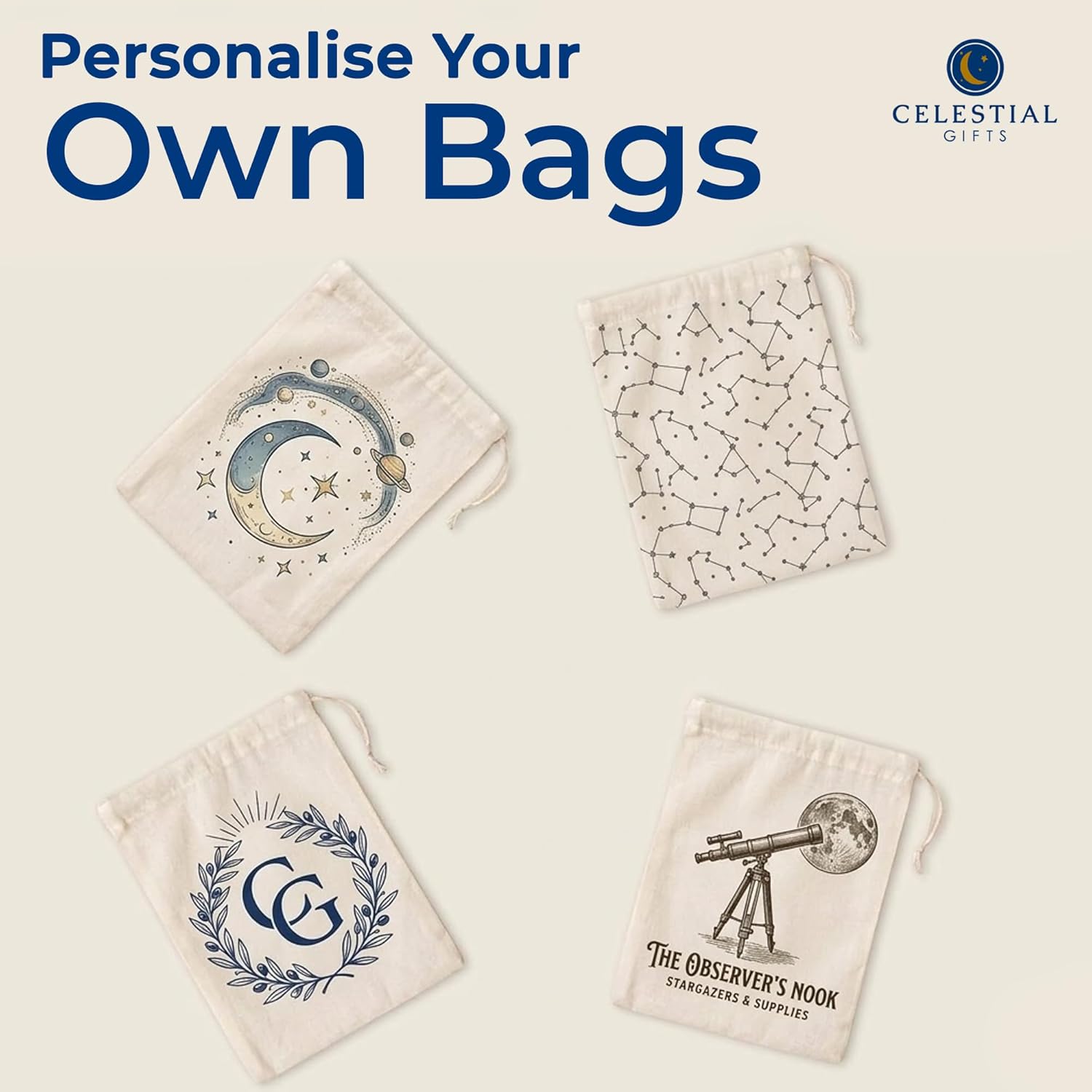 Cotton Muslin Bags 100 Count (2.75 x 3.75 inches) Natural Drawstring, made with 100% cotton in the USA by Celestial Gifts