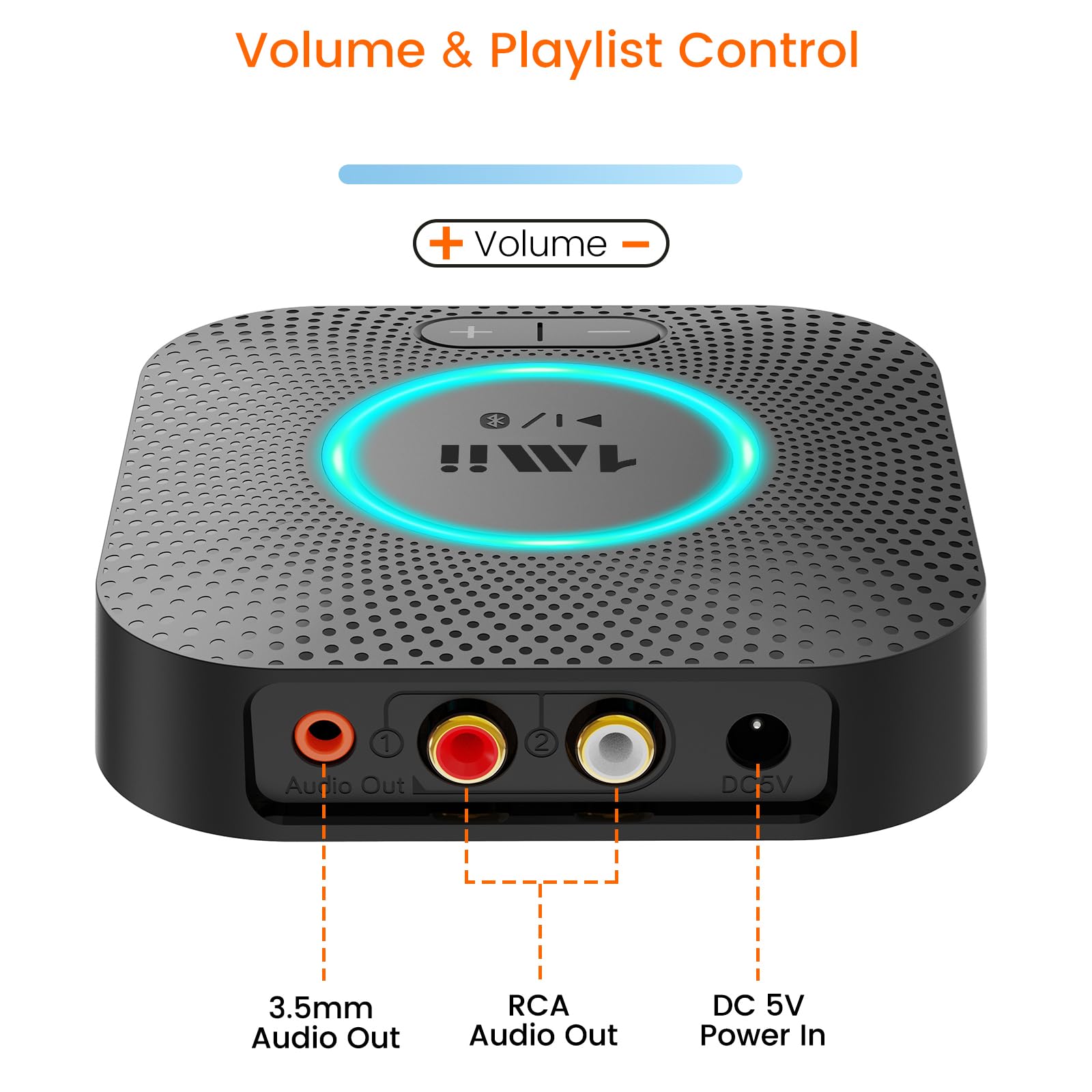 1Mii B06S Récepteur Bluetooth 5.2 pour système de streaming de musique, adaptateur audio sans fil Hi-Fi pour récepteur stéréo avec aptX HD aptX faible latence, récepteur Bluetooth avec contrôle du