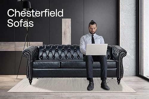 Miniatura 6 de Sofá de cuero Chesterfield negro para sala de estar, cómodo sofá de 3 plazas con asiento profundo para dormitorio, oficina o apartamento. Muebles de