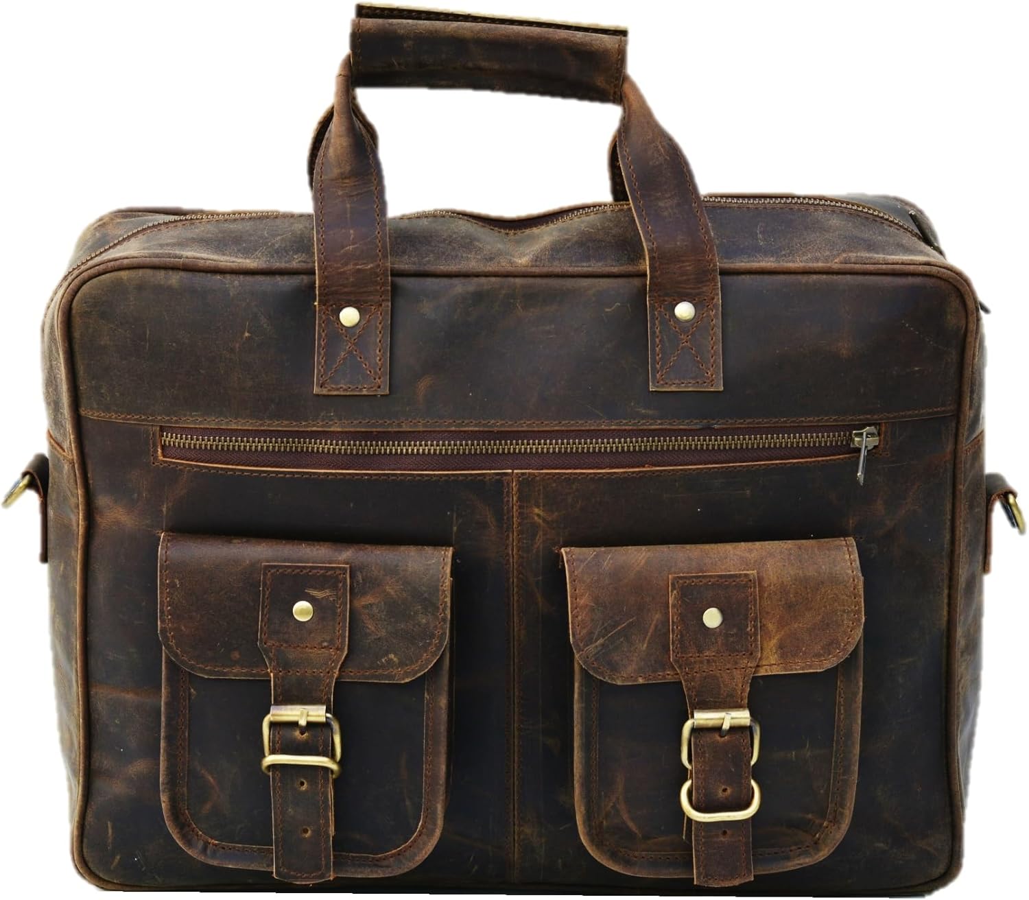 Leather Briefcase 16 inch Laptop Messenger Bag For Men and Women Handmade Vintage Satchel Office Shoulder Bag, Brown