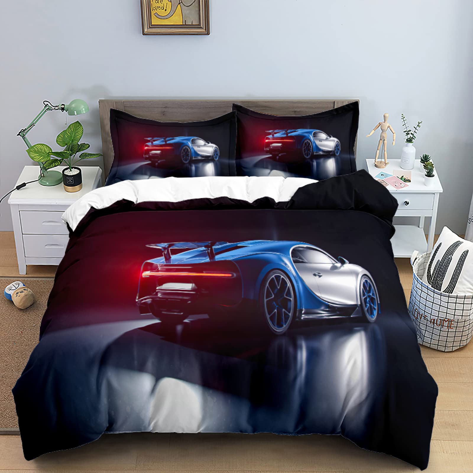 Housse de couette 160x200 grise voiture finie la corvée du lit à faire