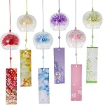 6 Chimes de vent japonais Pcs, Chimes à vent en verre coloré avec l'étiquette fait main de vent de cloche pendentif pour jardin extérieur Patio décoration maison (couleur)