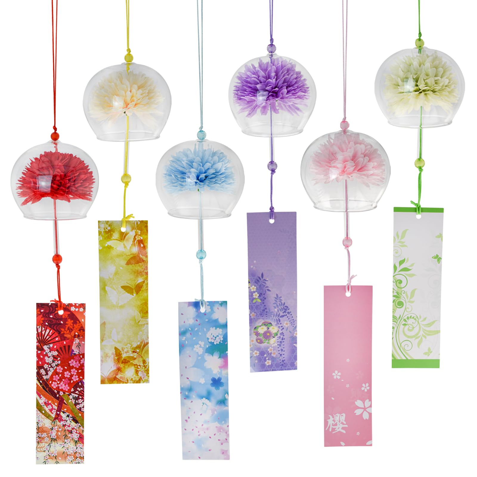 MrMrKura Wind Chime, Glass, Handmade Wind Chime, Set of 6, Edo Wind Chime, Cute, Entrance Wind Chime, Flower Sphere, Solid, Colorful, Stylish, Clear Sound, Outdoor, Indoor, Remove Evil, Good Luck : DI