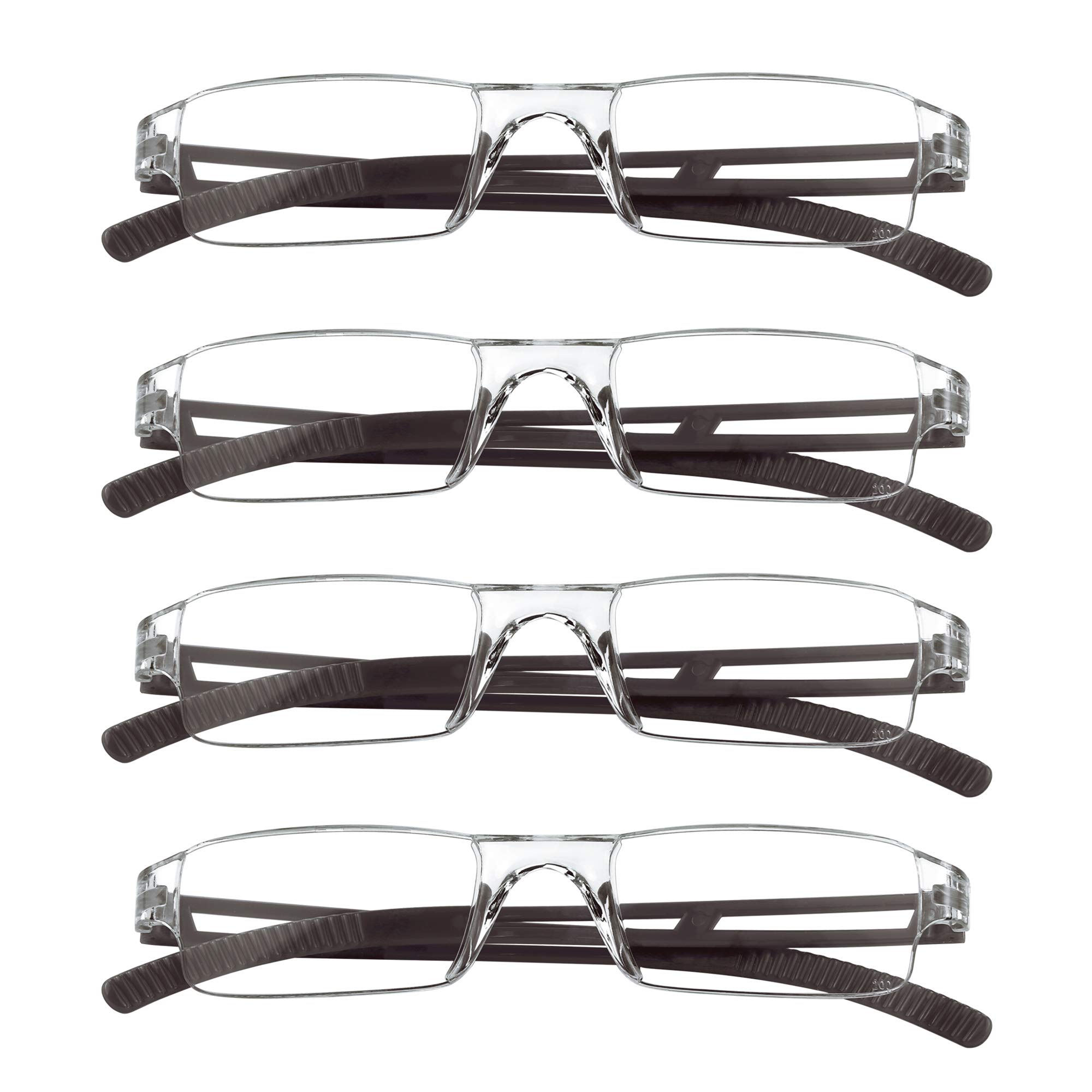 LifeArt4 Pairs Reading Glasses, Blue Light Blocking Glasses, Computer Reading Glasses for Women And Men, Fashion Rectangle Eyewear Frame (Brown,+2.00 Magnification)